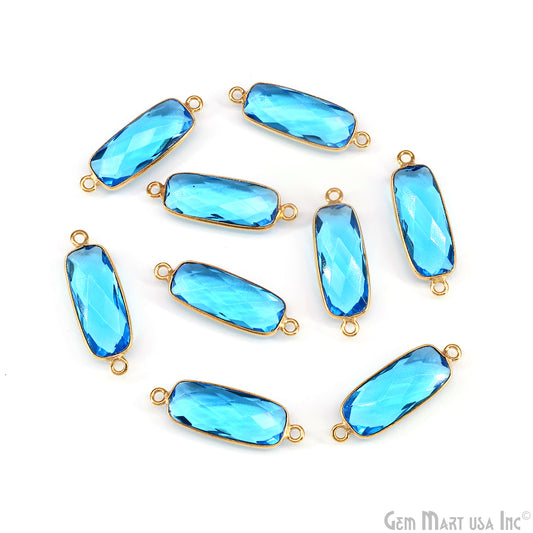 Swiss Blue Topaz 27x9mm Rectangle Faceted Gold Bezel Double Bail Gemstone Connector
