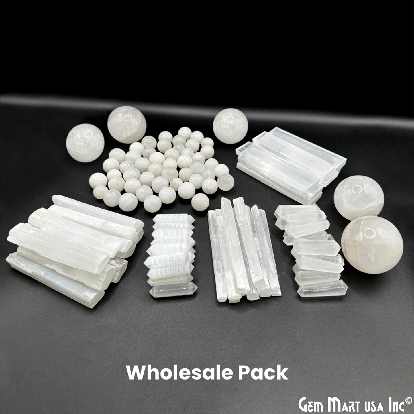 Selenite Crystals Pack, Bulk Selenite Wand and Sphere, 100% Natural Gemstones, Wholesale Resale Supply, Gift Set, 5pcs+, GemMartUSA