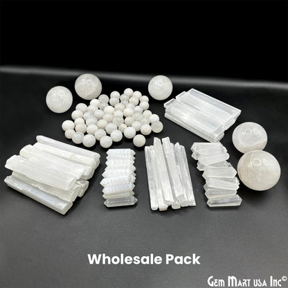 Selenite Crystals Pack, Bulk Selenite Wand and Sphere, 100% Natural Gemstones, Wholesale Resale Supply, Gift Set, 5pcs+, GemMartUSA