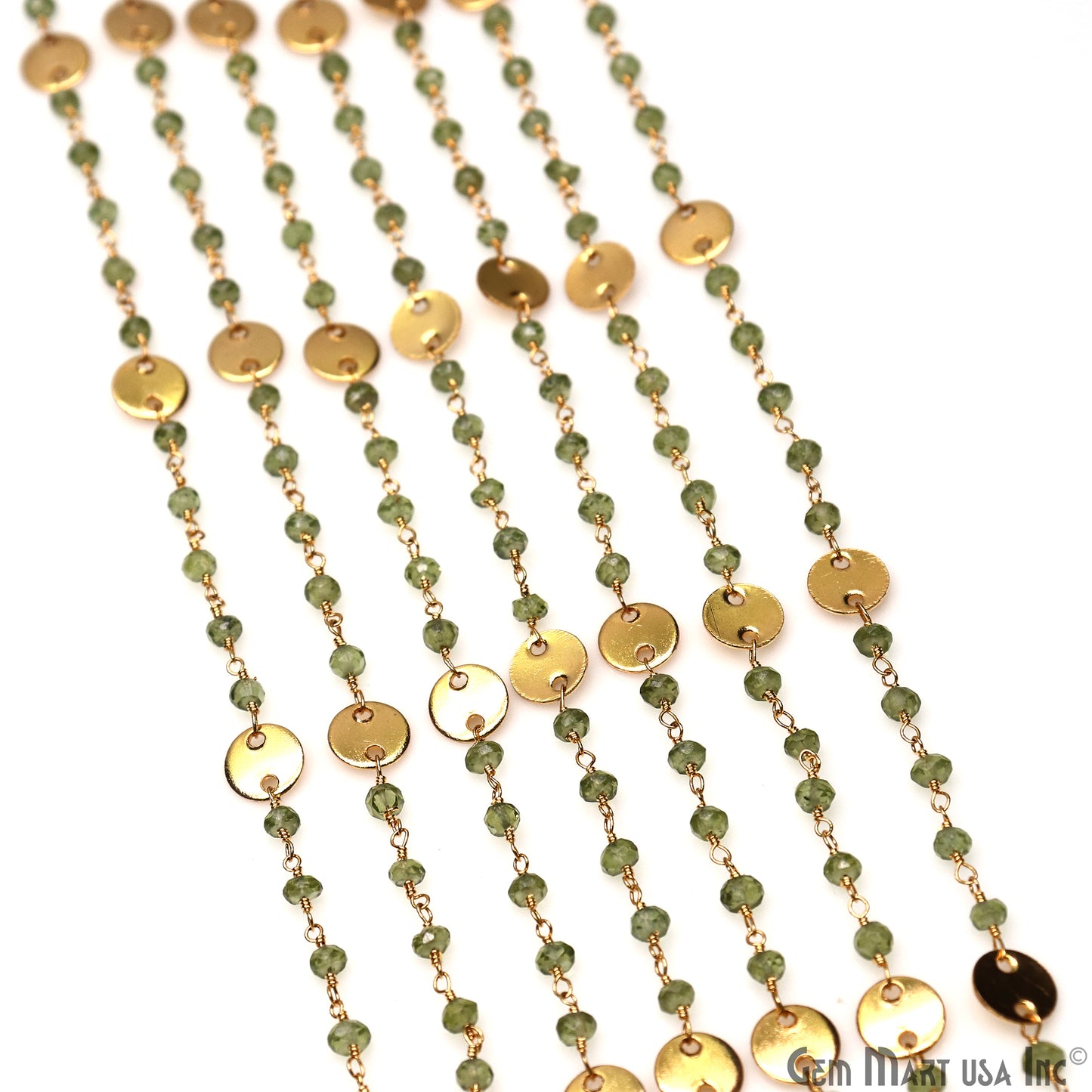 Peridot Faceted Round Beads & Finding Gold Plated Finding Rosary Chain