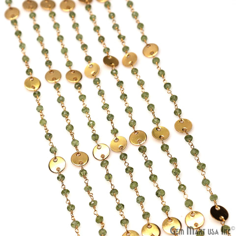 Peridot Faceted Round Beads & Finding Gold Plated Finding Rosary Chain