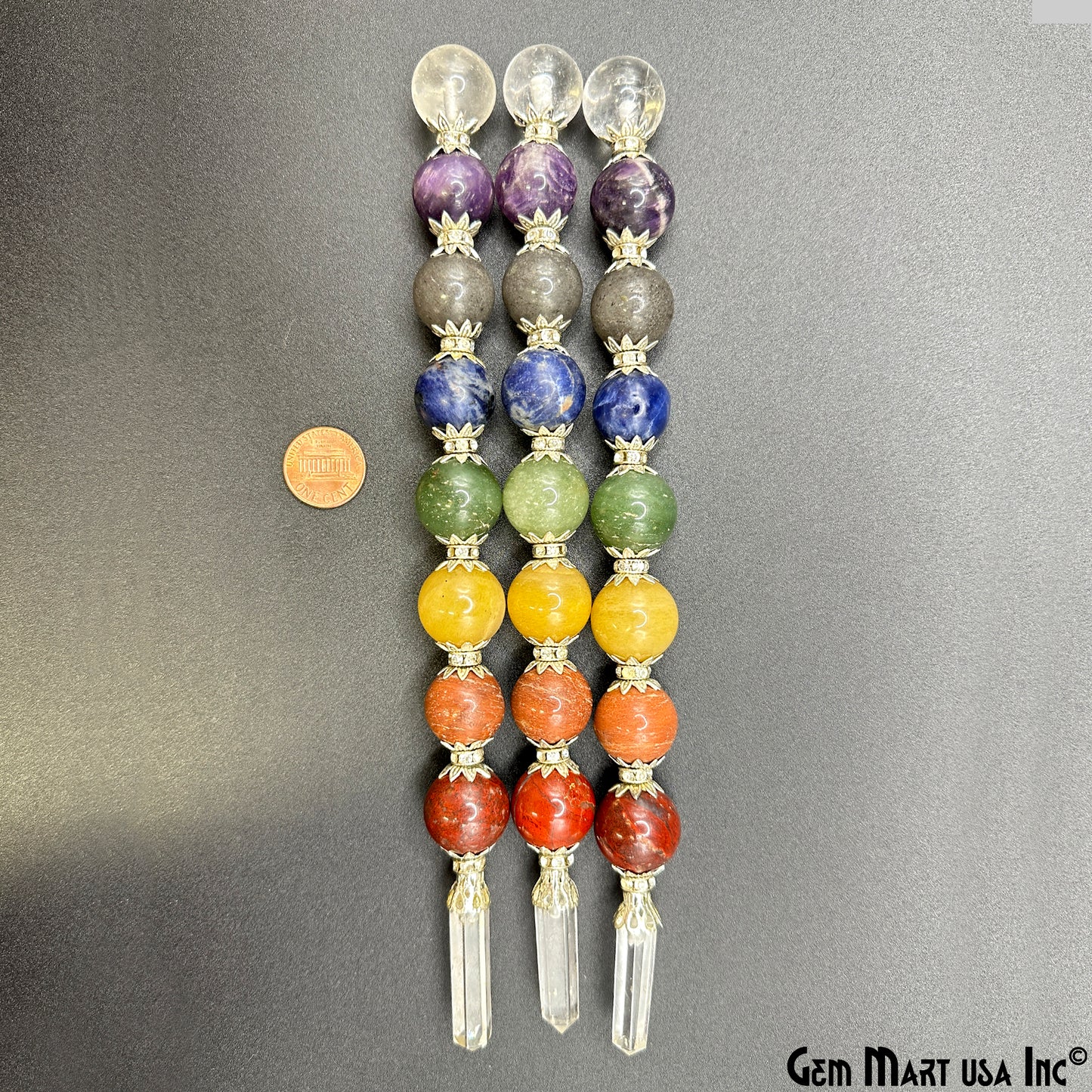 7 Chakra Round Crystal Wand 7-Inch,18mm Tumbled Stones with Crystal Ball for Spiritual Healing, Energy Balancing & Aura Cleansing
