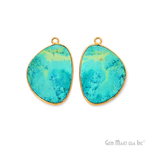 Turquoise Free Form Gold Plated Bezel Smooth Slab Slice Thick Gemstone Connector 29x19mm 1 Pair