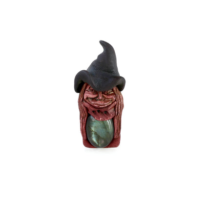 Merlin Elfin Labradorite Crystal Pendant, Handmade Clay Artware, Halloween Crystal Figurine