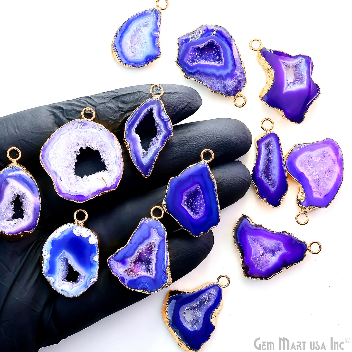 Purple Agate Geode Druzy 1-2 Inch Single Bail Gold Electroplated Gemstone Connector