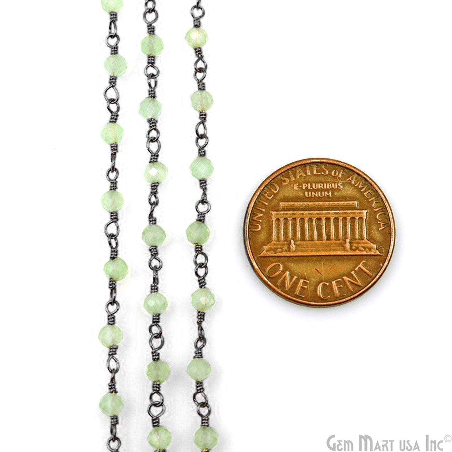 Green Monalisa 3-3.5mm Beads Black Plated Wire Wrapped Rosary Chain