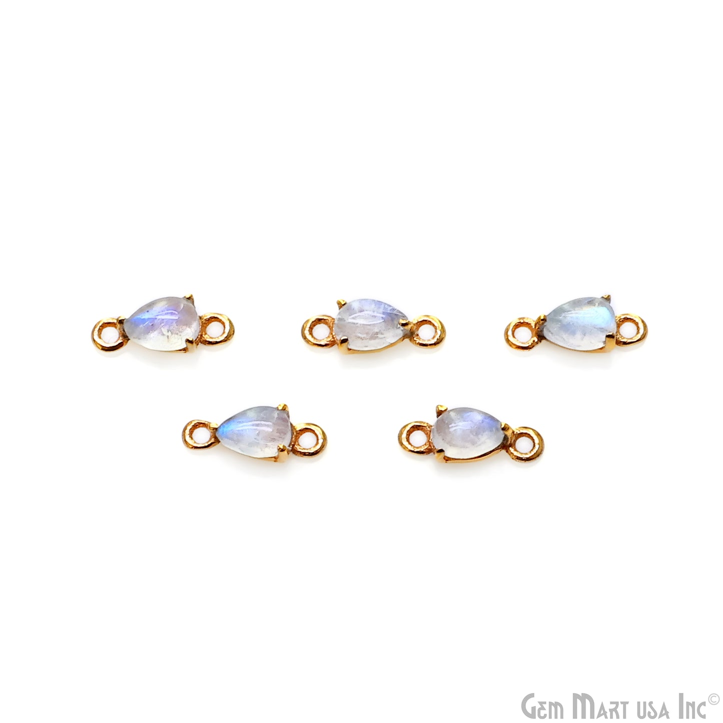 Rainbow Moonstone Cabochon Pears Prong Gold Plated Bail Connector