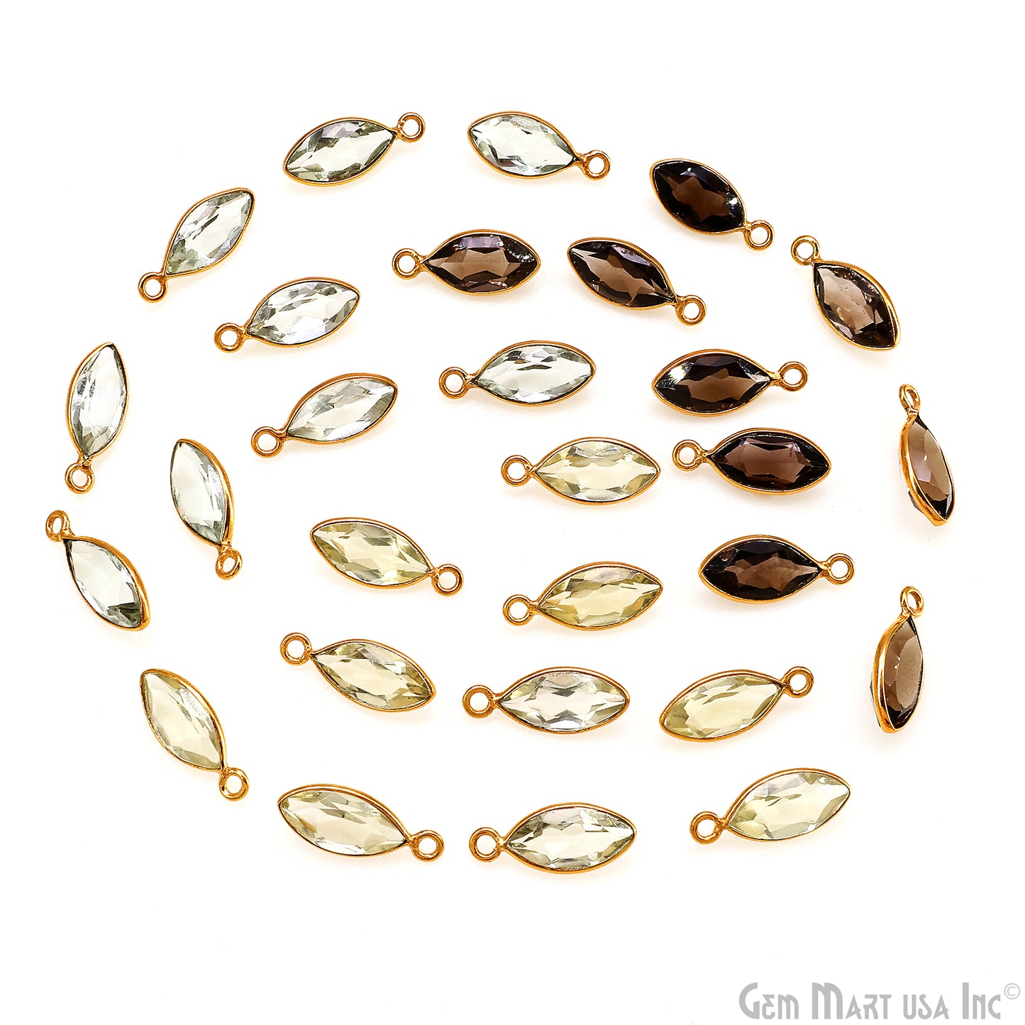 Marquise 6x12mm Brilliant Cut Gold Plated Bezel Single Bail Connector