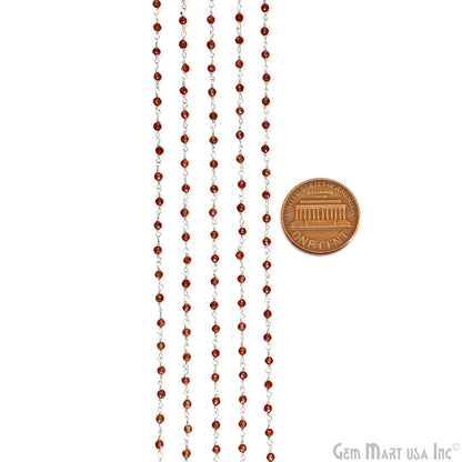 Hessonite 3-3.5mm Beads Silver Wire Wrapped Rosary Chain