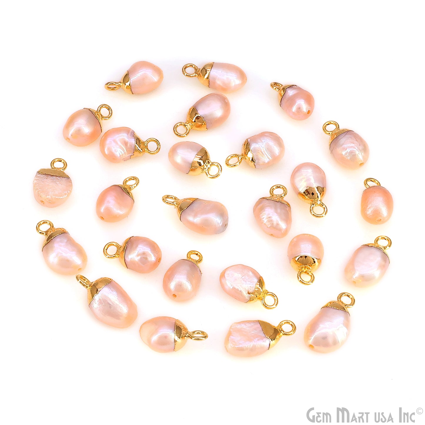 Pearl Freeform Cabochon Charm With Gold Electroplated Cap Single Bail Pendant