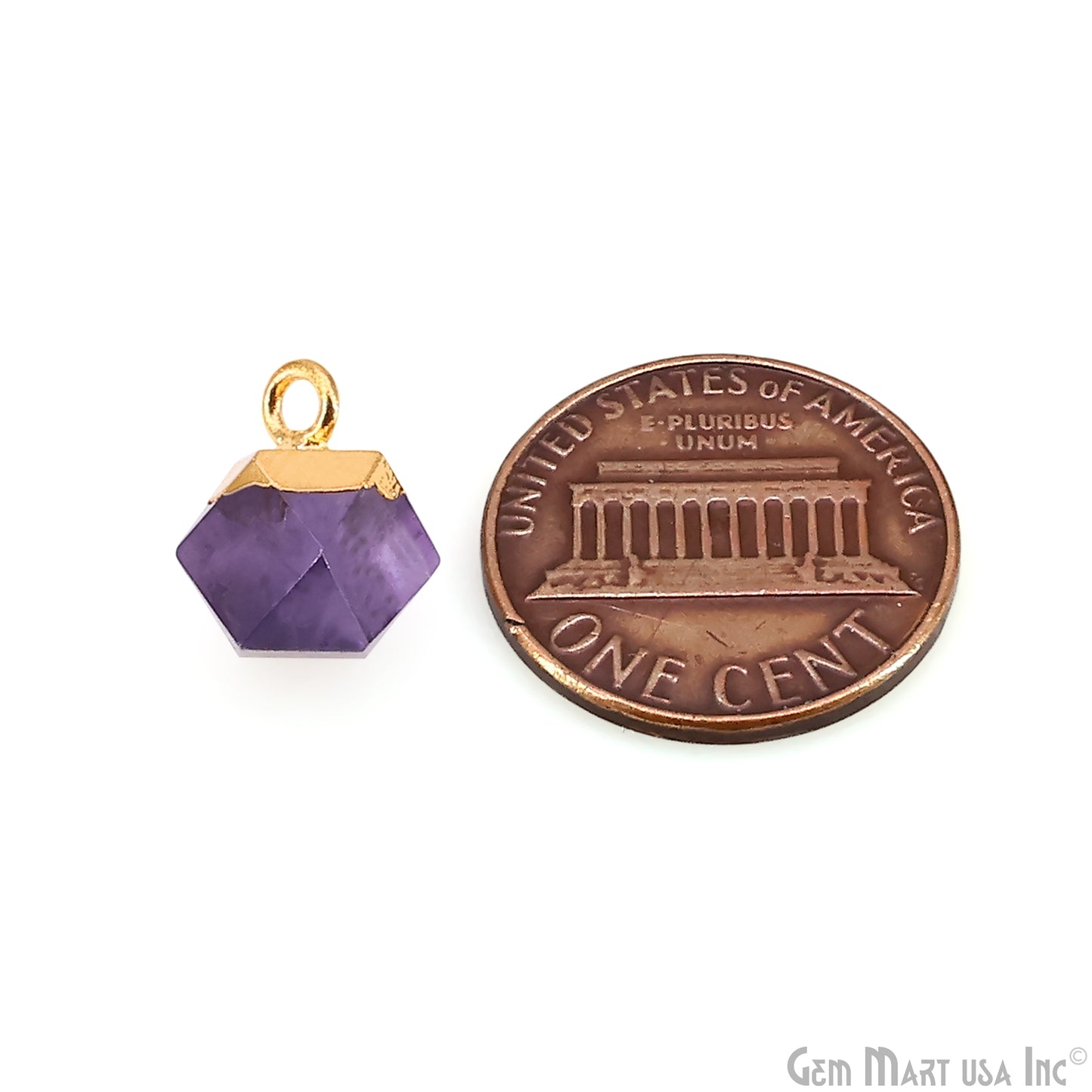 Gemstone Hexagonal Prism Shape Pendant 12x10mm Gold Plated Charm for DIY Jewelry