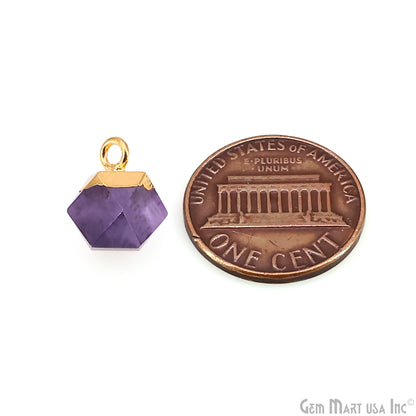 Gemstone Hexagonal Prism Shape Pendant 12x10mm Gold Plated Charm for DIY Jewelry