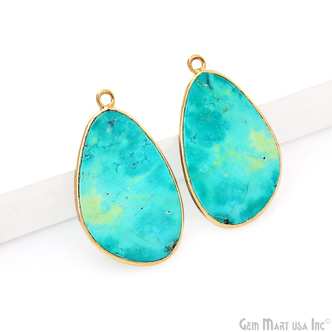 Turquoise Free Form Gold Plated Bezel Smooth Slab Slice Thick Gemstone Connector 30x18mm 1 Pair