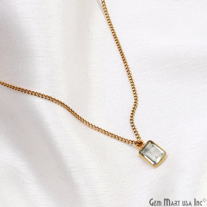Green Amethyst Octagon 6x8mm Brilliant Cut Gold Plated Bezel Single Bail Gemstone Connector