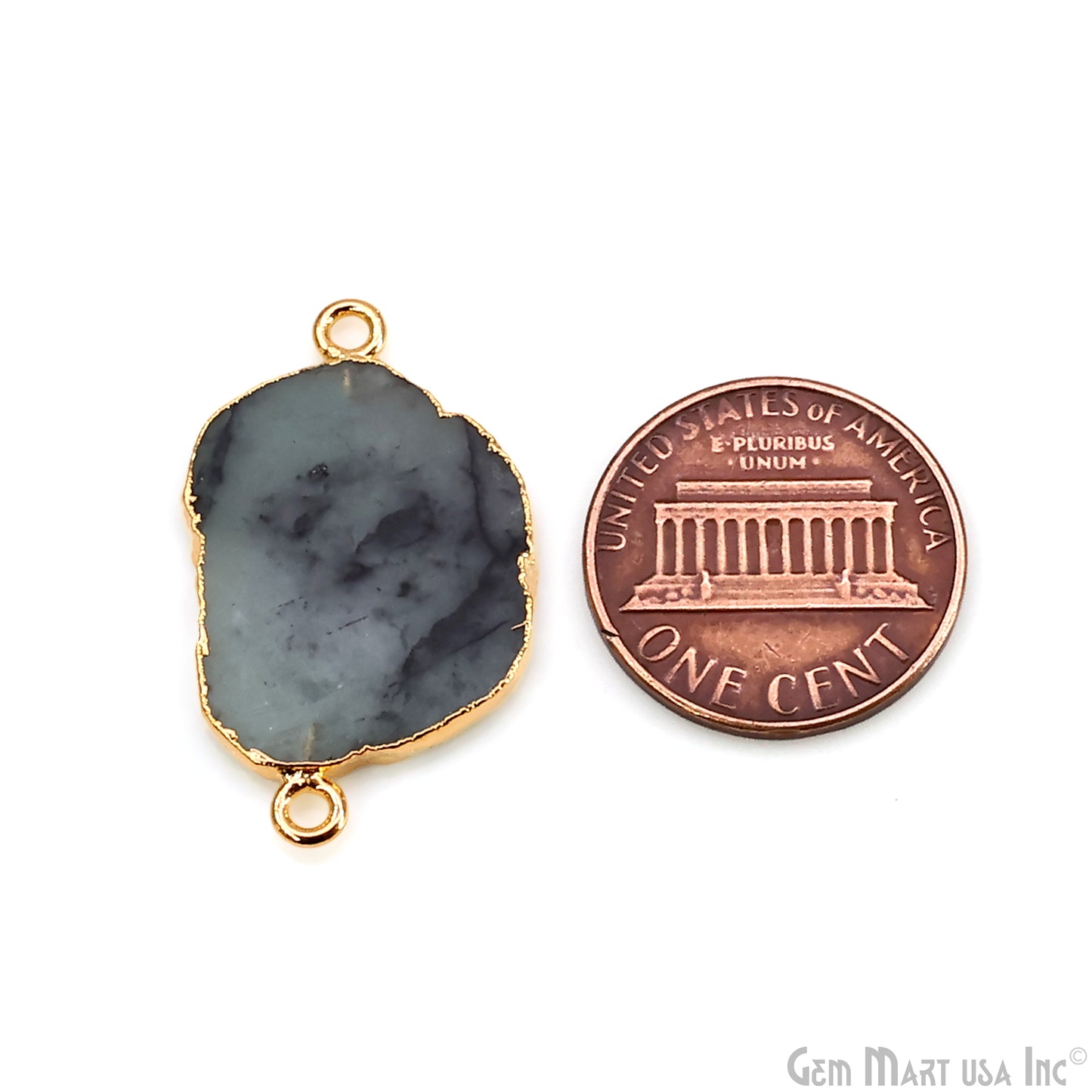 Emerald Free Form 28x18mm Electroplated Gemstone Double Bail Connector