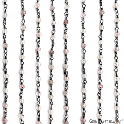 Strawberry Quartz 2-2.5mm Tiny Beads Oxidized Wire Wrapped Rosary Chain