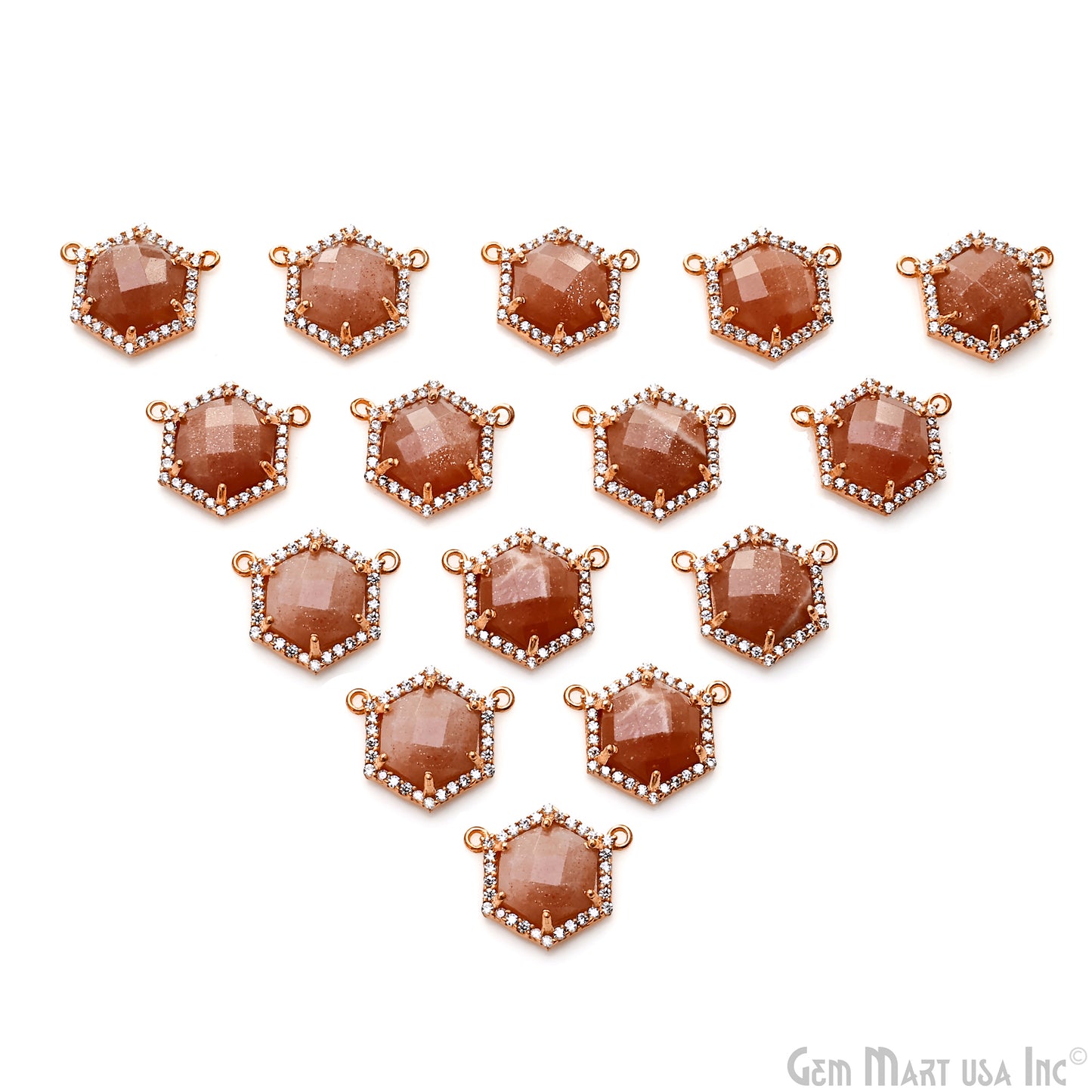 Sunstone Hexagon CZ Pave 18x15mm Hexagon Rose Gold Plated Prong Setting Gemstone Connector