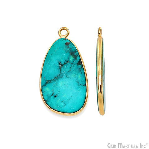 Turquoise Free Form Gold Plated Bezel Smooth Slab Slice Thick Gemstone Connector 26x13mm 1 Pair