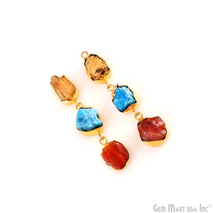 Rough Gemstone Bezel Setting 56x9mm Gold Plated Long Dangle Earring Pair Connectors