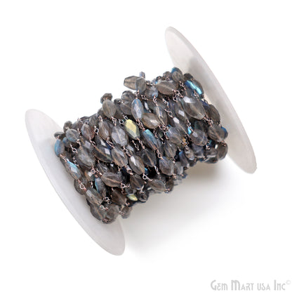 Labradorite 11x8mm Free Form Shape Silver Wire Wrapped Rosary Chain
