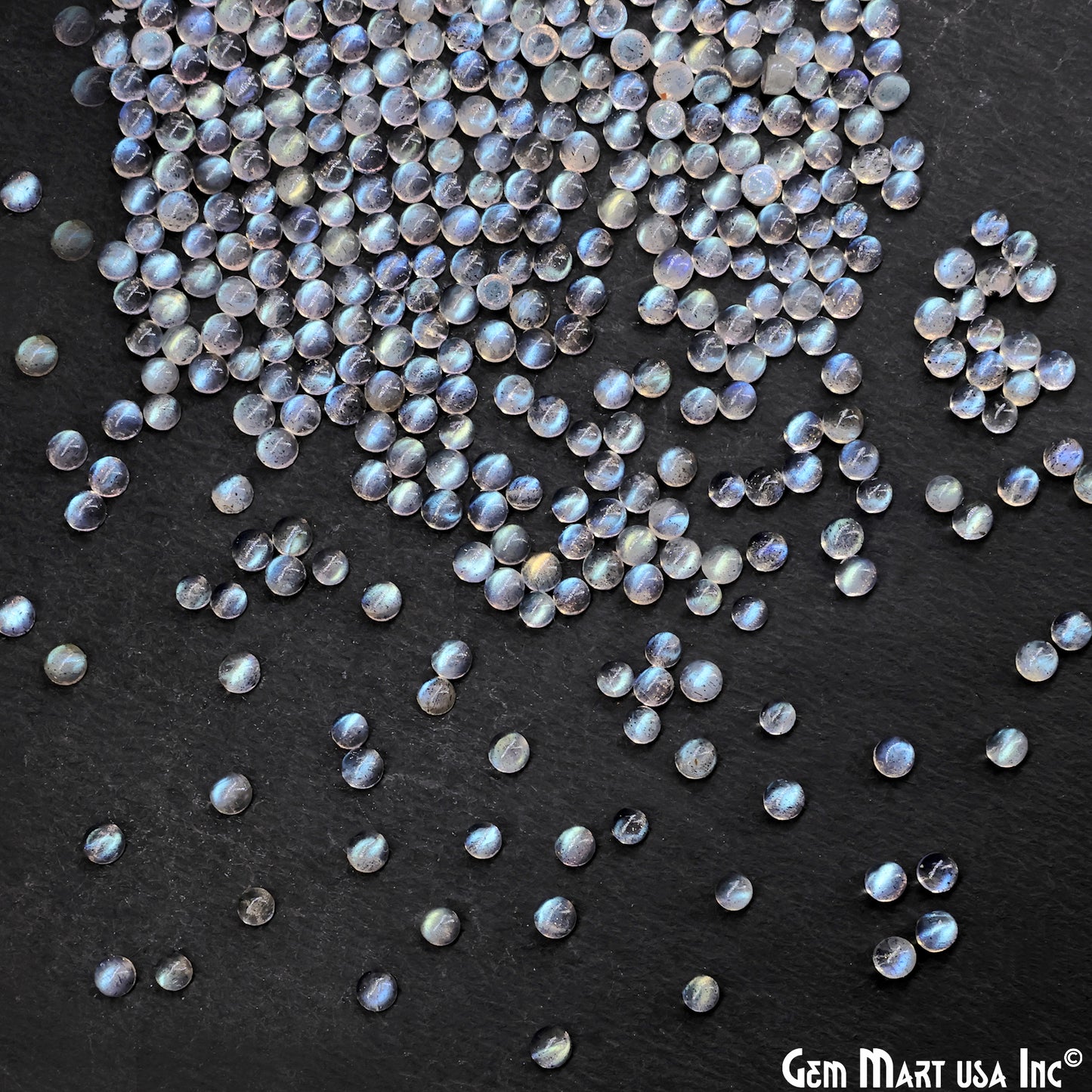 Labradorite Wholesale Gemstones, 100% Natural Semi-Precious Gems, Blue Flash Cabochon Loose Gems, 3mm, Round, 10PC Lot