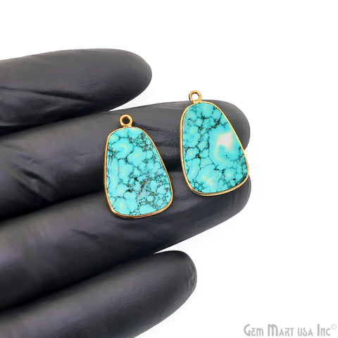 Turquoise Free Form Gold Plated Bezel Smooth Slab Slice Thick Gemstone Connector 27x16mm 1 Pair