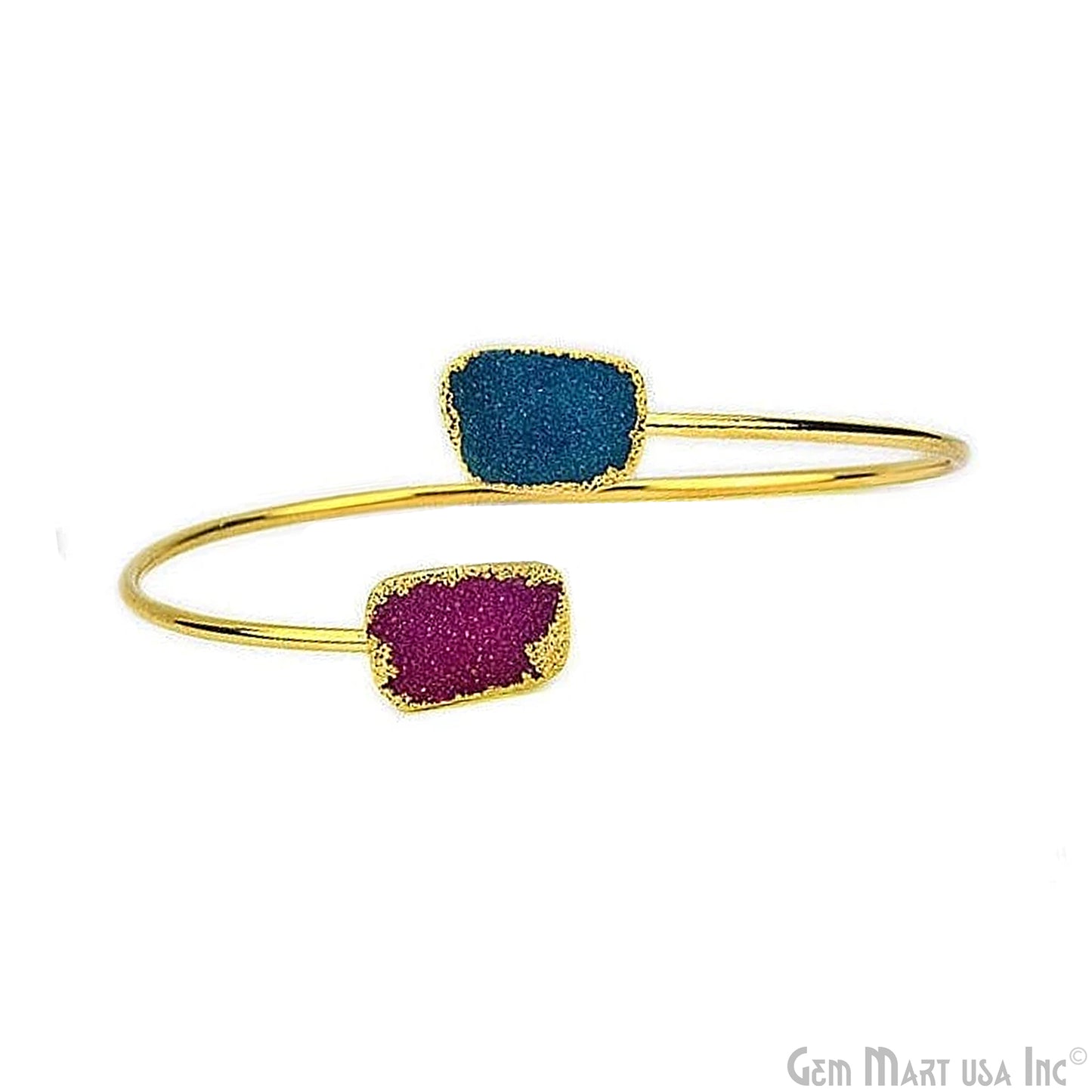 Elegant Adjustable Double Druzy Gemstone Stacking Bangle Bracelet