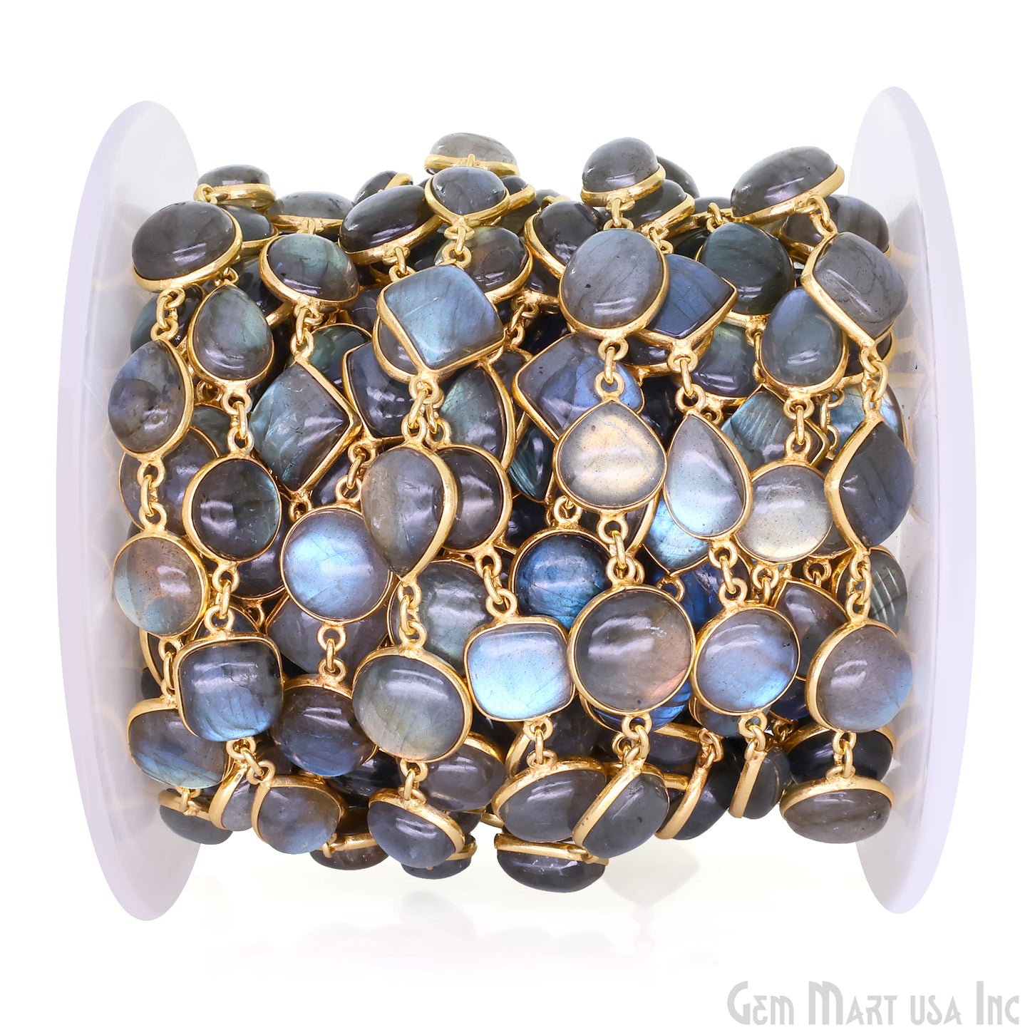 Labradorite Cabochon 10mm Mix Shape Gold Plated Bezel Continuous Connector Chain