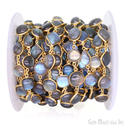 Labradorite Cabochon 10mm Mix Shape Gold Plated Bezel Continuous Connector Chain