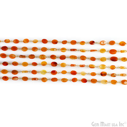 Carnelian Tumbled Beads 12x5mm Gold Plated Wire Wrapped Rosary Chain