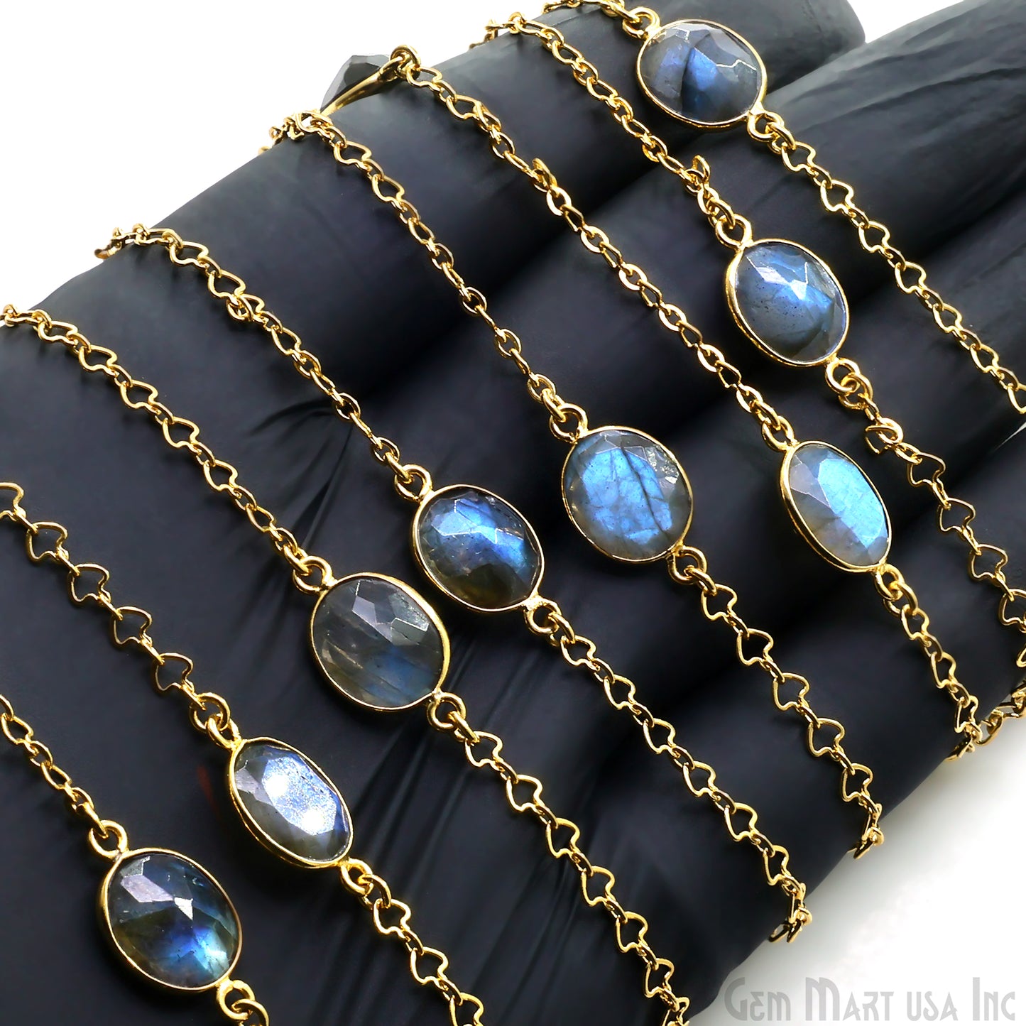 Labradorite Free Form 10mm Gold Plated Link Bezel Connector Chain