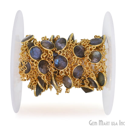 Labradorite Round 10mm Gold Plated Link Bezel Connector Chain