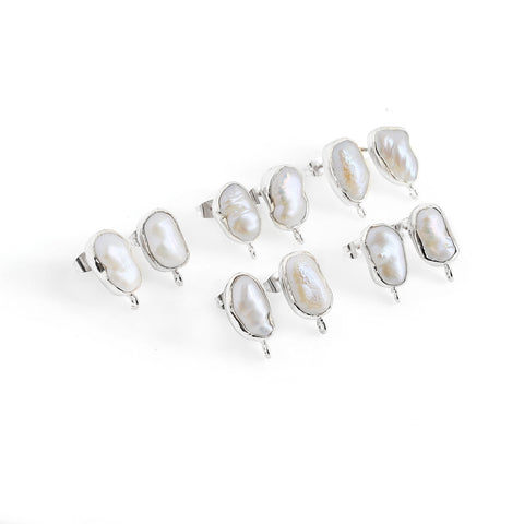 DIY Pearl 19x9mm Silver Electroplated Loop Connector Studs Earrings