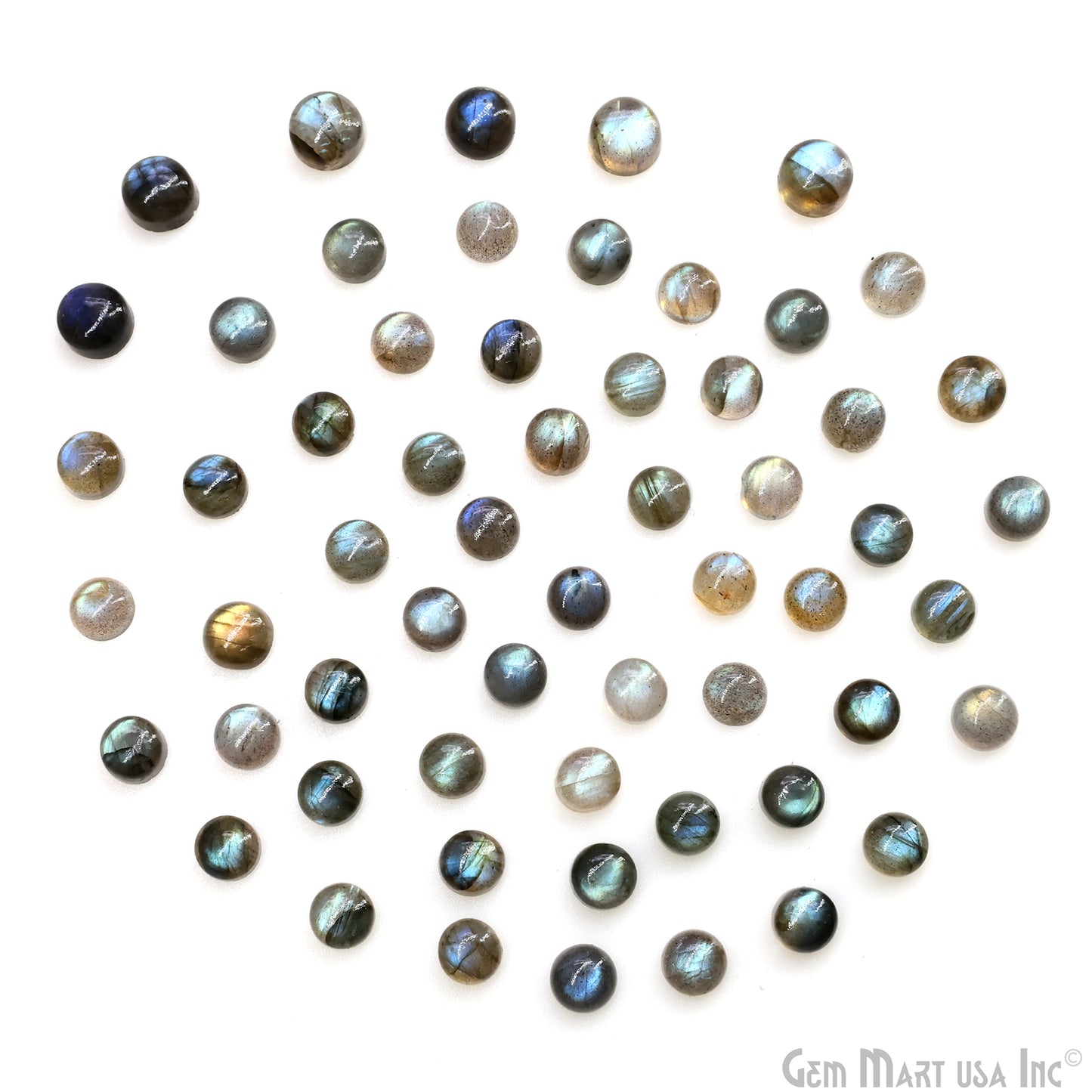 Labradorite Wholesale Gemstones, 100% Natural Semi-Precious Gems, Blue Flash Cabochon Loose Gems, 7mm, Round, 5PC Lot