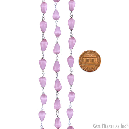 Pink Monalisa 9x4mm Silver Plated Beads Rosary Chain