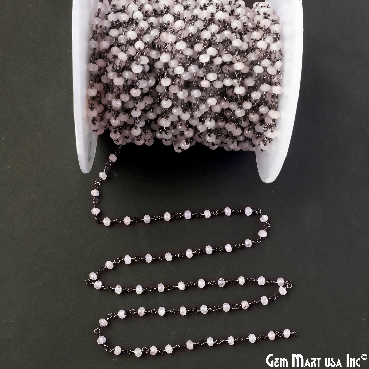 Rose Quartz 3mm Oxidized Wire Wrapped Gemstone Beads Rosary Chain