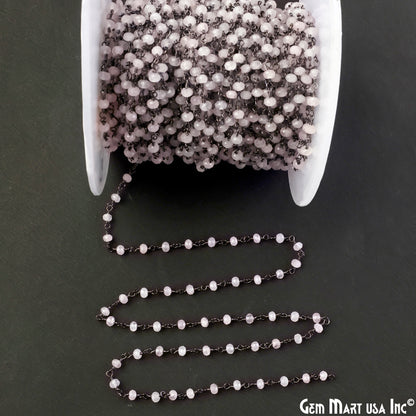 Rose Quartz 3mm Oxidized Wire Wrapped Gemstone Beads Rosary Chain