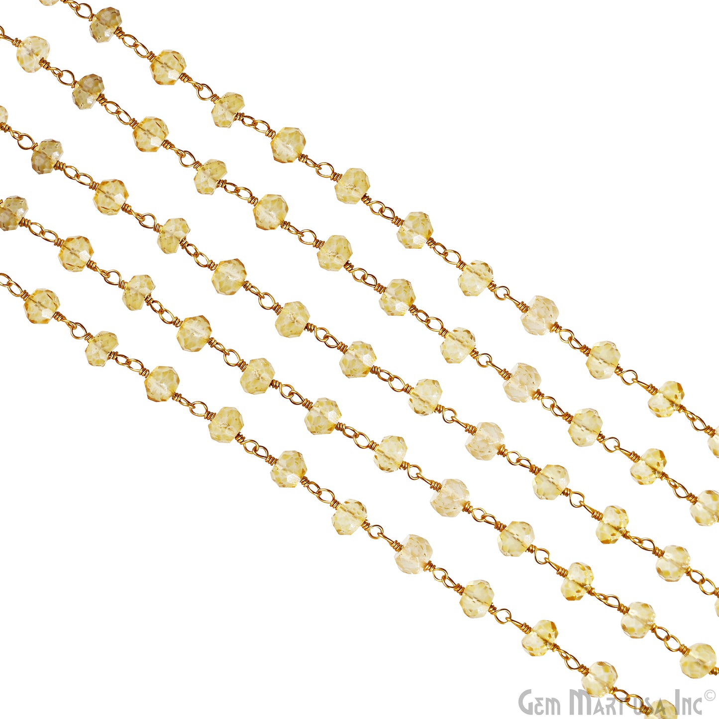 Citrine 4mm Gold Plated Wire Wrapped Beads Rosary Chain