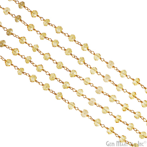 Citrine 4mm Gold Plated Wire Wrapped Beads Rosary Chain