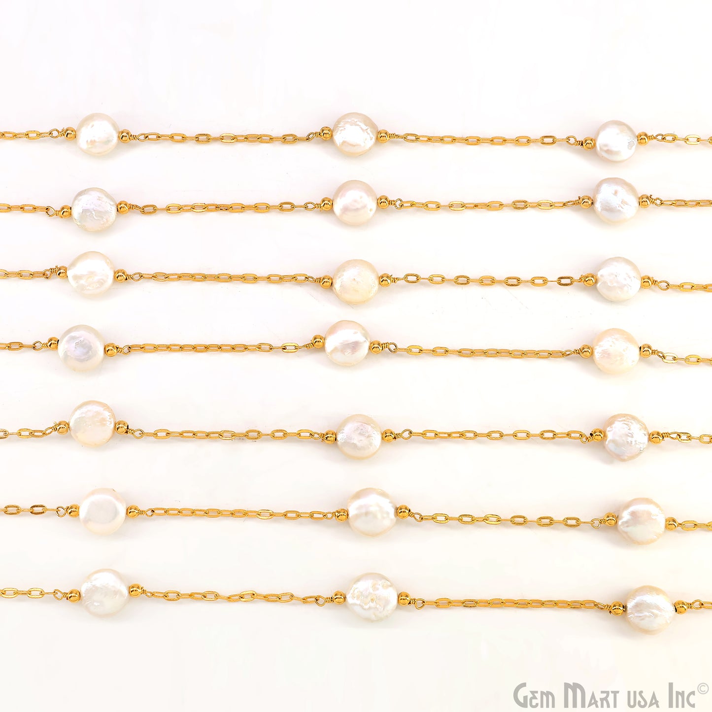 Pearl Round 10mm Gold Plated Link Bezel Connector Chain