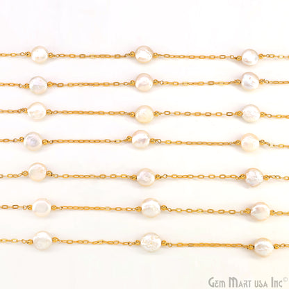 Pearl Round 10mm Gold Plated Link Bezel Connector Chain