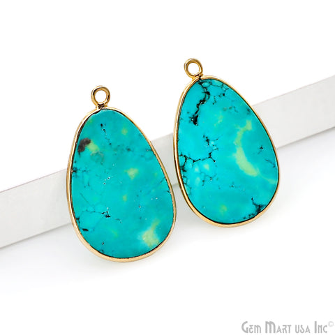 Turquoise Free Form Gold Plated Bezel Smooth Slab Slice Thick Gemstone Connector 28x17mm 1 Pair