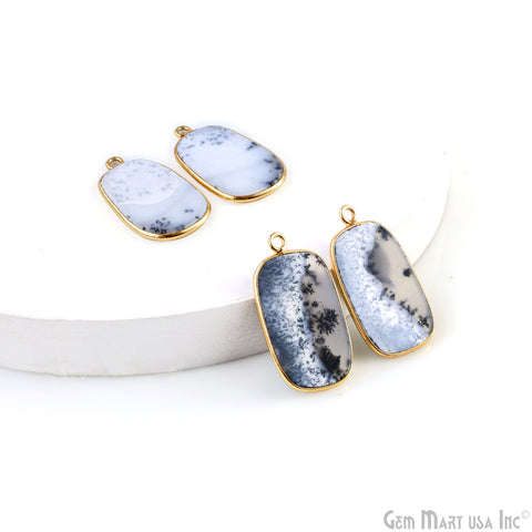 Dendrite Opal Octagon Gold Plated Single Bail Bezel Smooth Slab Slice Thick Gemstone Connector 30x16mm 1 Pair