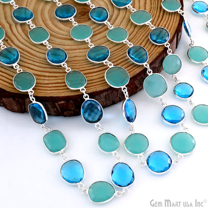 Aqua Chalcedony With Blue Topaz 10-15mm Mix Shape Silver Continuous Connector Chain