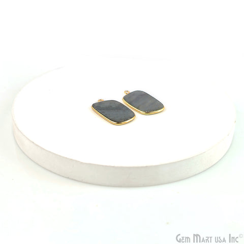 Labradorite Octagon Gold Plated Single Bail Bezel Smooth Slab Slice Thick Gemstone Connector 30x16mm 1 Pair