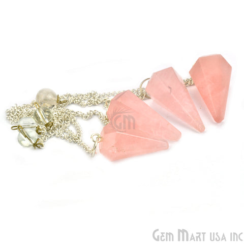 Rose Quartz Crystal Dowsing Pendulum - Natural Gemstone Pendant with Silver Chain