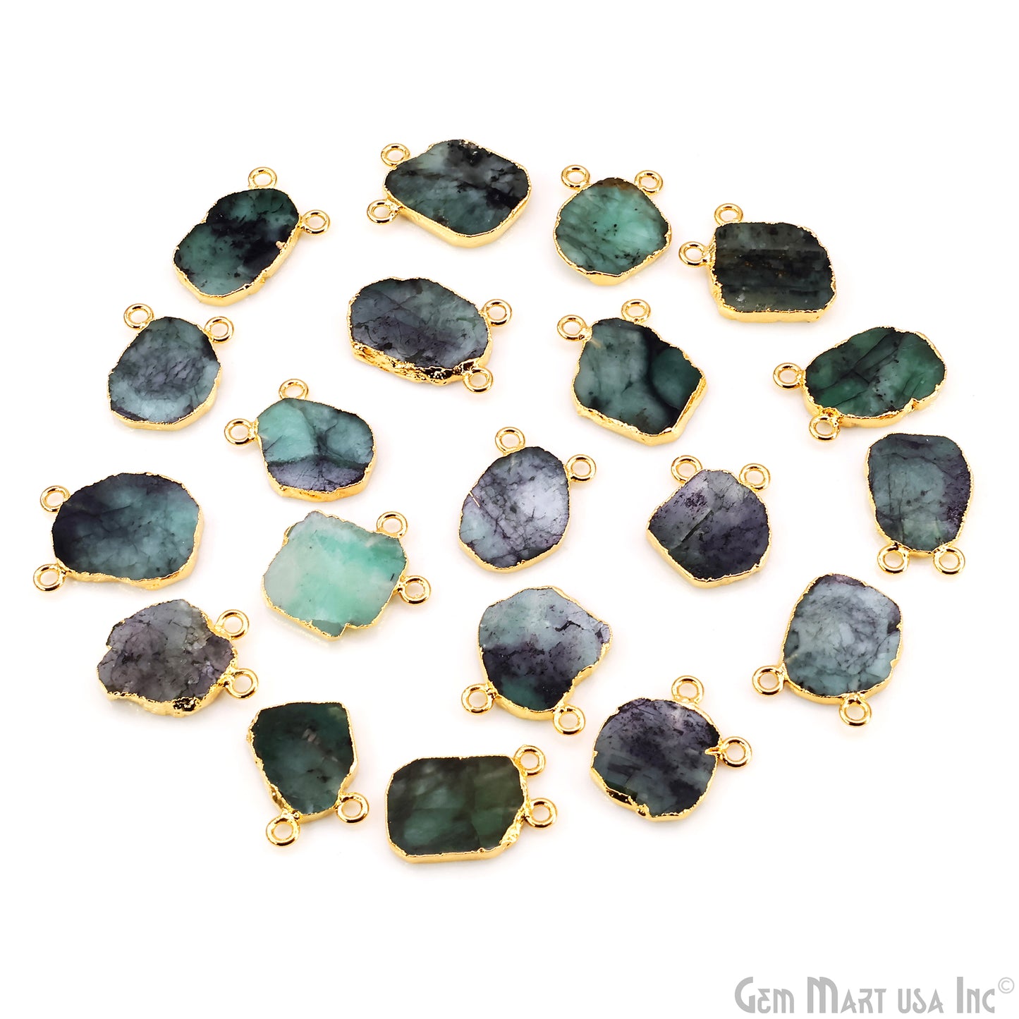 Emerald Free Form 17x13mm Electroplated Gemstone Cat Bail Connector