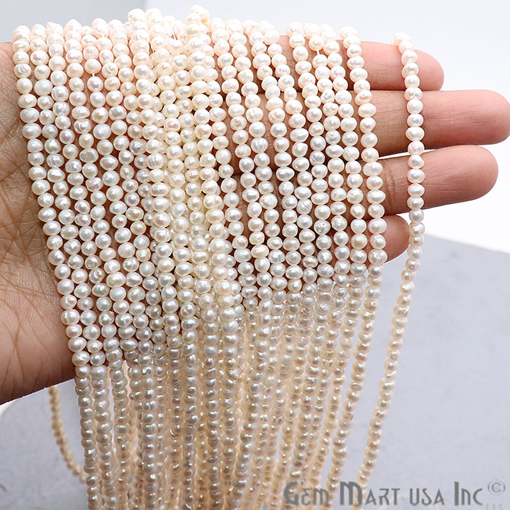 Freshwater Pearl Round Beads 3-4mm Gemstone Rondelle Beads - GemMartUSA