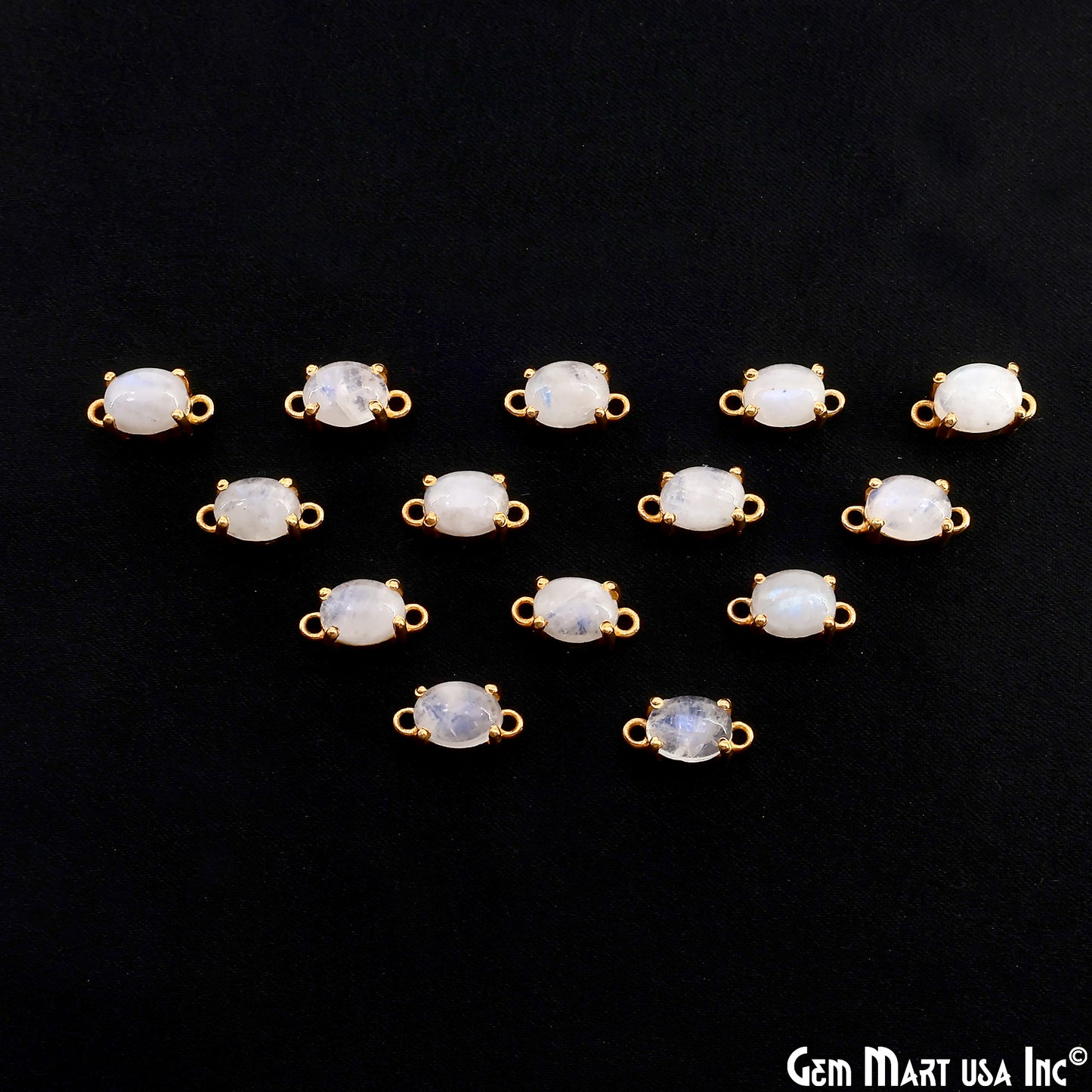 Rainbow Moonstone Cabochon Oval Prong Gold Plated Bail Connector