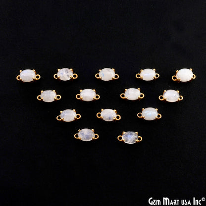 Rainbow Moonstone Cabochon Oval Prong Gold Plated Bail Connector